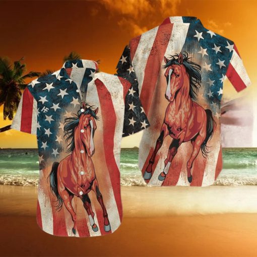 Horse American Flag Hawaiian Shirt