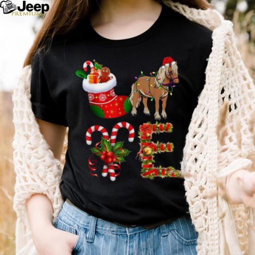 Horse Christmas Lights Led Funny Santa Hat Christmas Shirt