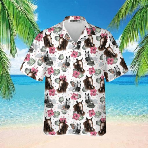 Horse Heads With Flower Pattern Horse Shirts For Men Horse Tropical Hawaiian Shirt