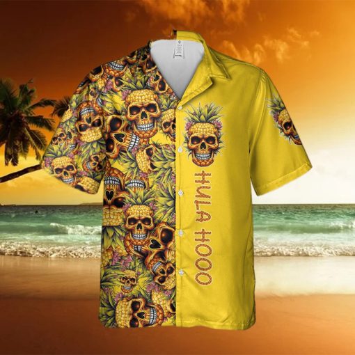 Hula Skull Pineapple Tropical Yellow Hawaiian Short Sleeve Aloha Hawaiian Shirt Summer Gift For Men And Women