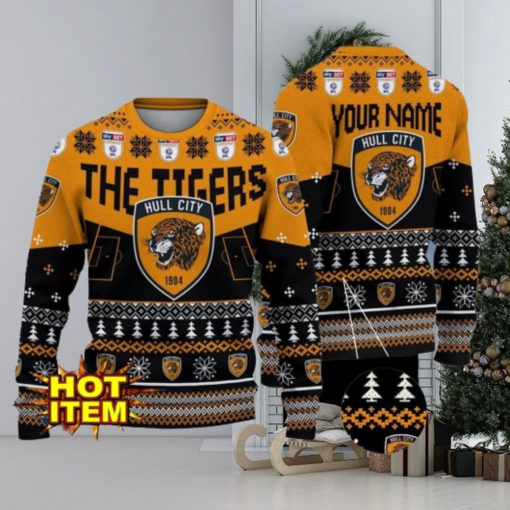 Hull City FC Big Logo Custom Name 3D Ugly Christmas Sweater Christmas Gift For Big Fans