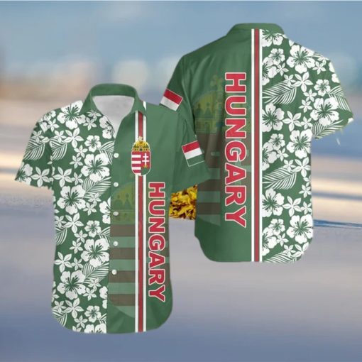 Hungary Coat Of Arms Hibiscus Pattern Hawaiian Shirt