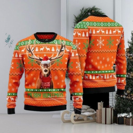 Hunting Christmas Merry Huntmas Deer Christmas Pattern Orange Hunting Christmas Ugly Sweater