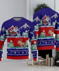 Hunting Christmas Moose Hunter Santa Blue Hunting Christmas Ugly Sweater