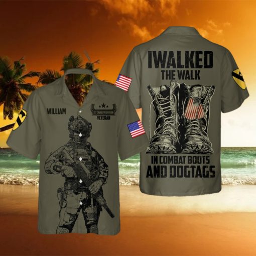 I Walk The Walk In Combat Boots And Dogtags Personalized Name Hawaiian Shirt Summer Gift For Men And Women