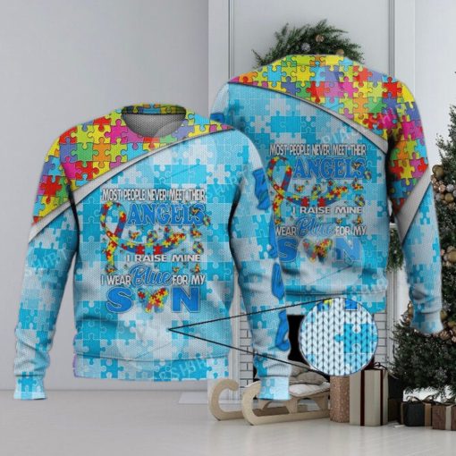 I Wear Blue For My Son Autism Awareness 3D Full Print Ugly Sweater Christmas Gift Sweater