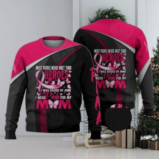 I Wear Pink For My Mom 3D Full Print Ugly Sweater Christmas Gift Sweater