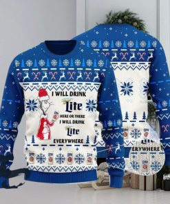 I Will Drink Miller Lite Here Or There Christmas Ugly Sweater, Christmas Gift Apparel, Merry Ugly Christmas Sweater