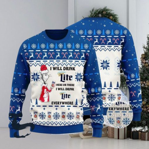 I Will Drink Miller Lite Here Or There Christmas Ugly Sweater, Christmas Gift Apparel, Merry Ugly Christmas Sweater