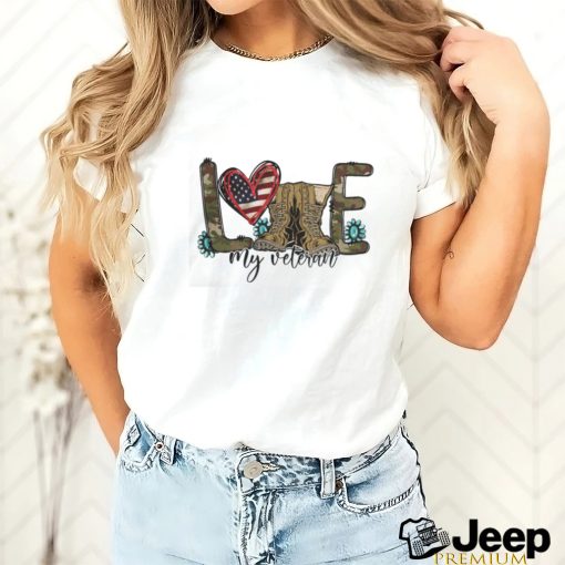 I love my veteran camouflage usa flag military army wife t shirt