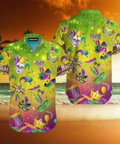 I m Here For Mardi Gras Mask Green Aloha Hawaiian Shirt