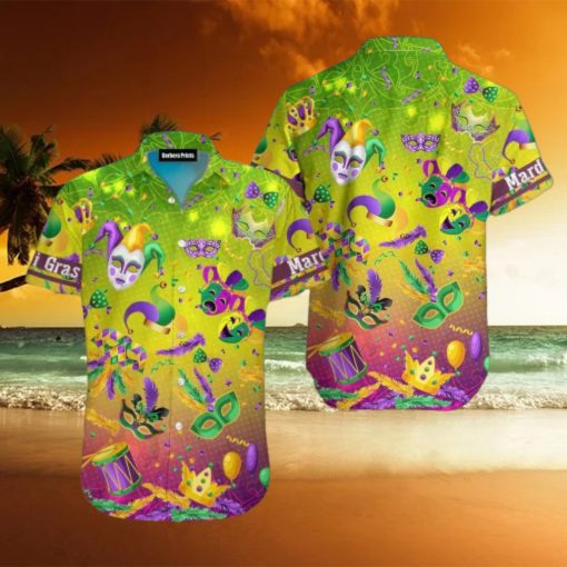 I m Here For Mardi Gras Mask Green Aloha Hawaiian Shirt