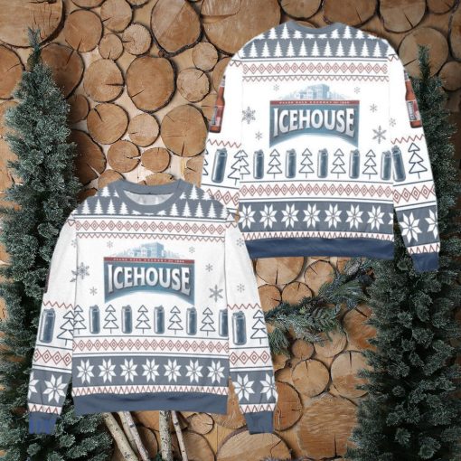 Ice House Logo Christmas Pattern Ugly Christmas Sweater – White Blue