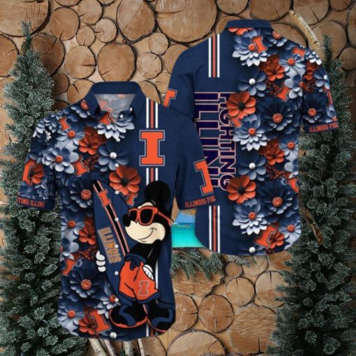 Illinois Fighting Illini Hawaiian Shirt Mickey Love Surfing Trending Summer Gift