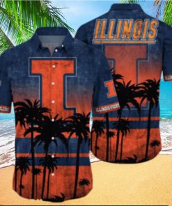 Illinois Fighting Illini Logo Coconut Tropical Hawaiian Shirt Beach Gift For Fans