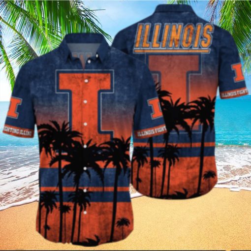 Illinois Fighting Illini Logo Coconut Tropical Hawaiian Shirt Beach Gift For Fans