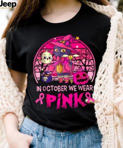 In October We Wear Pink Witch Cat Breast Cancer Awareness T Shirt