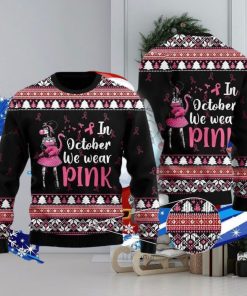 In Octorber We Wear Pink Flamingo Ugly Christmas Sweater Special Gift For Men Women