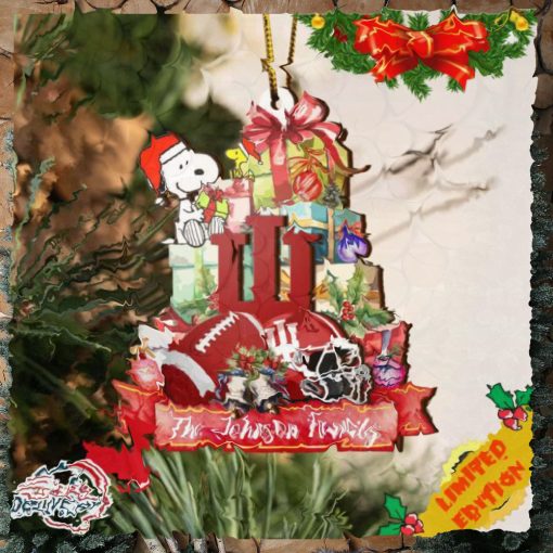 Indiana Hoosiers And Snoopy Christmas NCAA Ornament Custom Your Family Name
