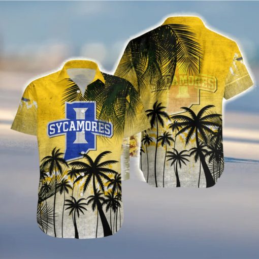 Indiana State Sycamores Hawaiian Shirt Summer Gift Coconut Tree Tropical Grunge Pattern For NCAA Fans