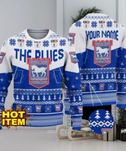 Ipswich Town FC Big Logo Custom Name 3D Ugly Christmas Sweater Christmas Gift For Big Fans