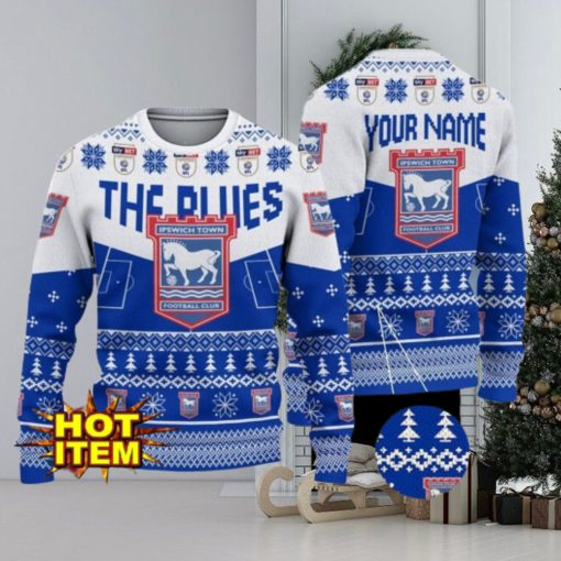 Ipswich Town FC Big Logo Custom Name 3D Ugly Christmas Sweater Christmas Gift For Big Fans