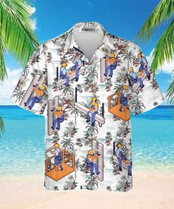 Ironworkers Floral Pattern White Background Ironworker Shirts For Men Ironworker Tropical Hawaiian Shirt