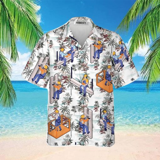 Ironworkers Floral Pattern White Background Ironworker Shirts For Men Ironworker Tropical Hawaiian Shirt