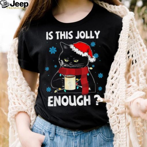 Is This Jolly Enough Black Cat Merry Christmas Tree Lights Shirt