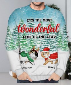 It's The Most Wonderful Time Of The Year Christmas Gift For Cat Lovers Personalized Unisex Ugly Sweater