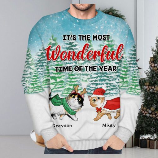 It’s The Most Wonderful Time Of The Year   Christmas Gift For Cat Lovers   Personalized Unisex Ugly Sweater