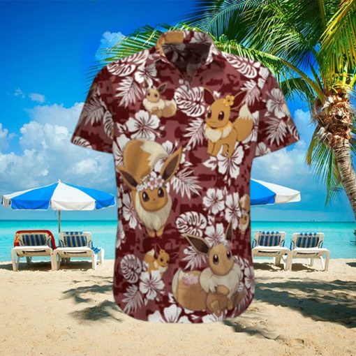 Aloha Eevee Pokemon Hawaiian Shirt Palm Leaves Pattern Summer Beach Gift