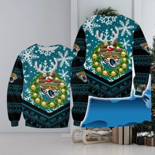 Jacksonville Jaguars Christmas Reindeer Crochet All Over Print 3D Sweater For Fans Gift Christmas