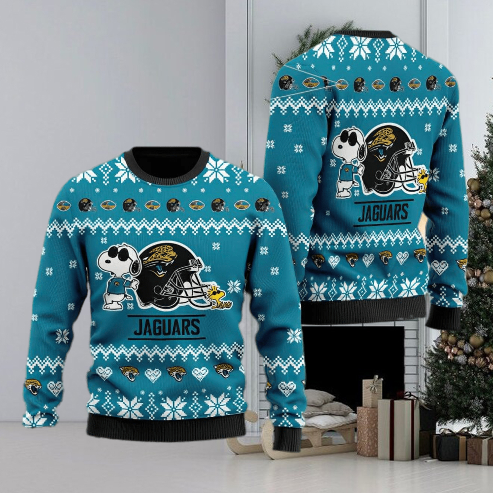 Jacksonville Jaguars Cute The Snoopy Show Football Helmet Christmas Ugly Sweater Gift Holiday