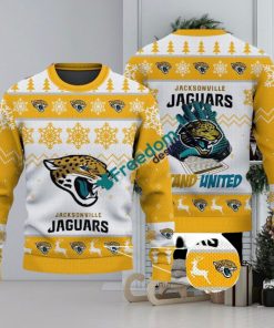 Jacksonville Jaguars Fans Logo Snowflake Pattern Yellow Ugly Christmas Sweater