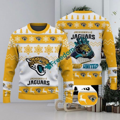 Jacksonville Jaguars Fans Logo Snowflake Pattern Yellow Ugly Christmas Sweater