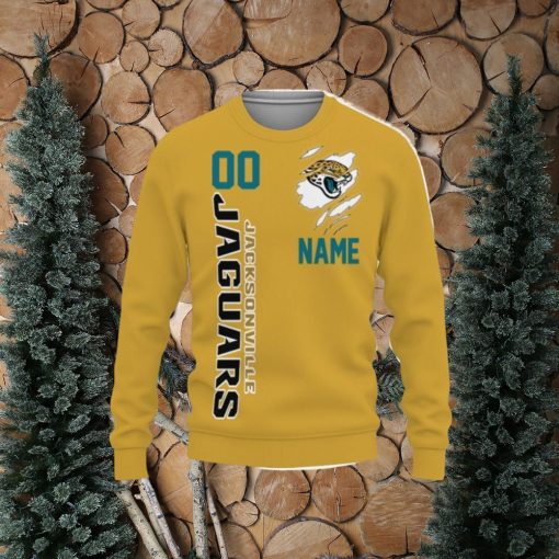 Jacksonville Jaguars Sports American Football Helmet Custom Name And Number 3D Sweater Christmas Gift For Fans