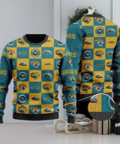 Jaguars Logo Checkered Flannel Design Knitted Ugly Christmas Sweater