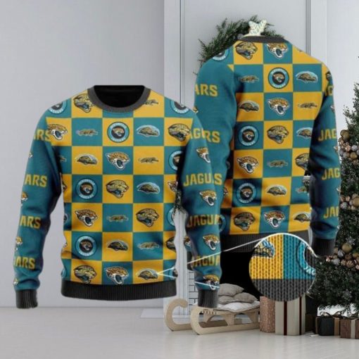 Jaguars Logo Checkered Flannel Design Knitted Ugly Christmas Sweater