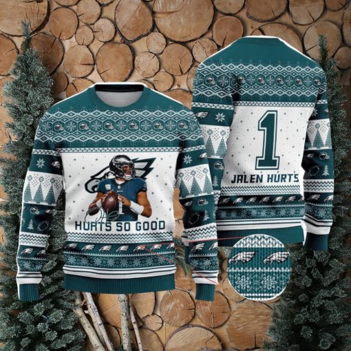 Jalen Hurts Philadelphia Eagles Hurts So Good Number 1 NFL Christmas Ugly Sweater