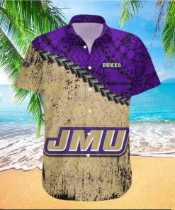 James Madison Dukes 3D Hawaiian Shirt Grunge Polynesian TattooNCAA Summer Beach For Fans Gift