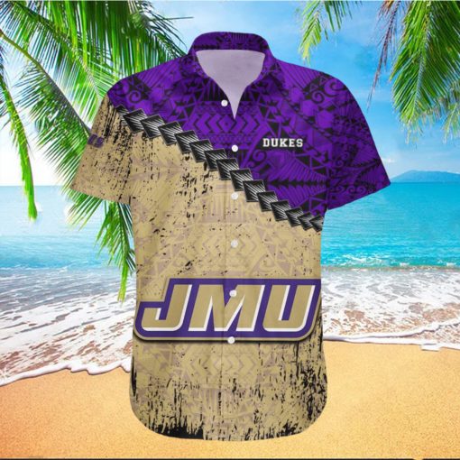 James Madison Dukes 3D Hawaiian Shirt Grunge Polynesian TattooNCAA Summer Beach For Fans Gift