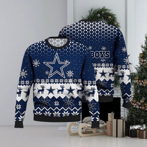 Dallas Cowboys Ugly Sweater Vintage Snowflakes Ugly Christmas Sweater 3D Printed Men And Women Holiday Gift