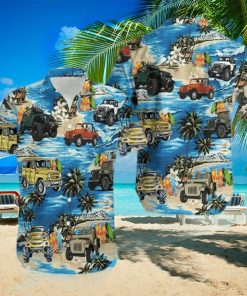 Jeep On The Beach Blue Unisex Hawaiian Aloha Shirts