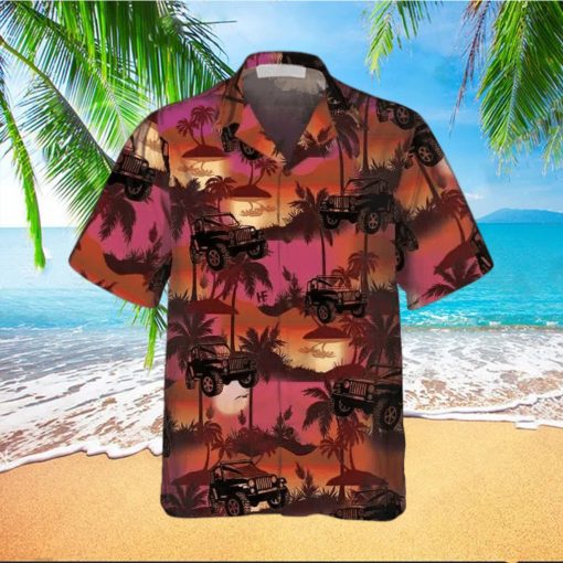 Jeep Tropical Palm Trees Beach At Sunset Pattern Hawaiian Shirt