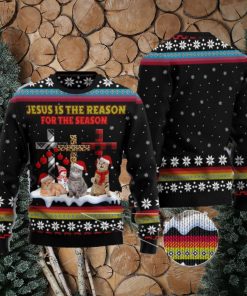 Jesus Is The Reason For The Season Cat Black Christmas 3D Sweater Matching Family Shirts For Christmas