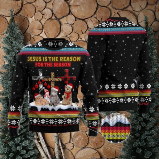 Jesus Is The Reason For The Season Cat Black Christmas 3D Sweater Matching Family Shirts For Christmas