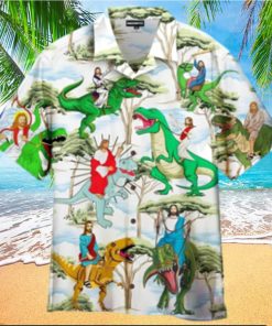 Jesus Ride A Dinosaur Hawaiian Shirt Funny Items