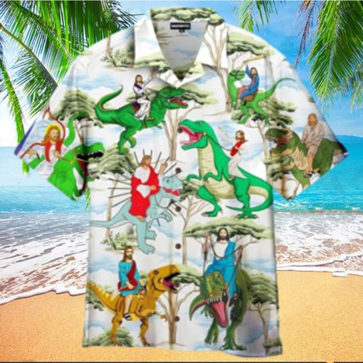 Jesus Ride A Dinosaur Hawaiian Shirt Funny Items