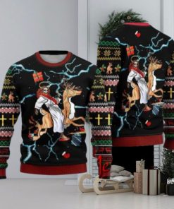 Jesus Riding Reindeer Black Ugly Christmas Sweater Gift Knitting Sweater
